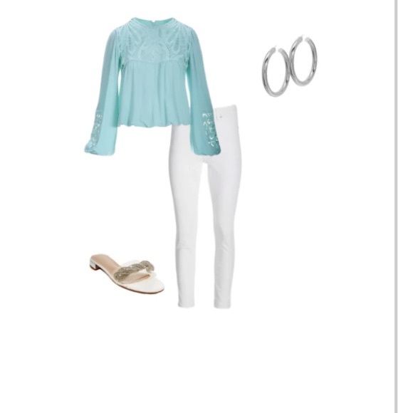 Lace Inset Blouson Knit Top COLOR : Airy Blue Size sizeXS - Picture 5 of 8